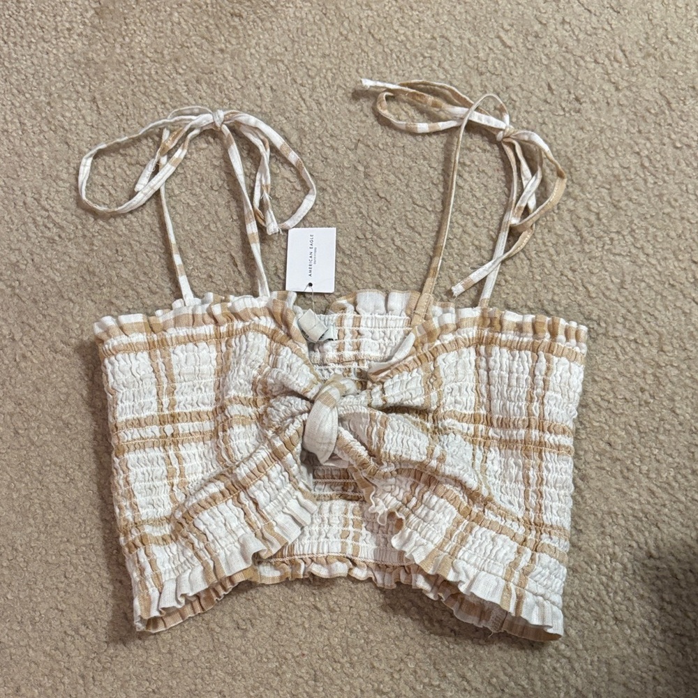 American Eagle Outfitters Beige Plaid Crop Top